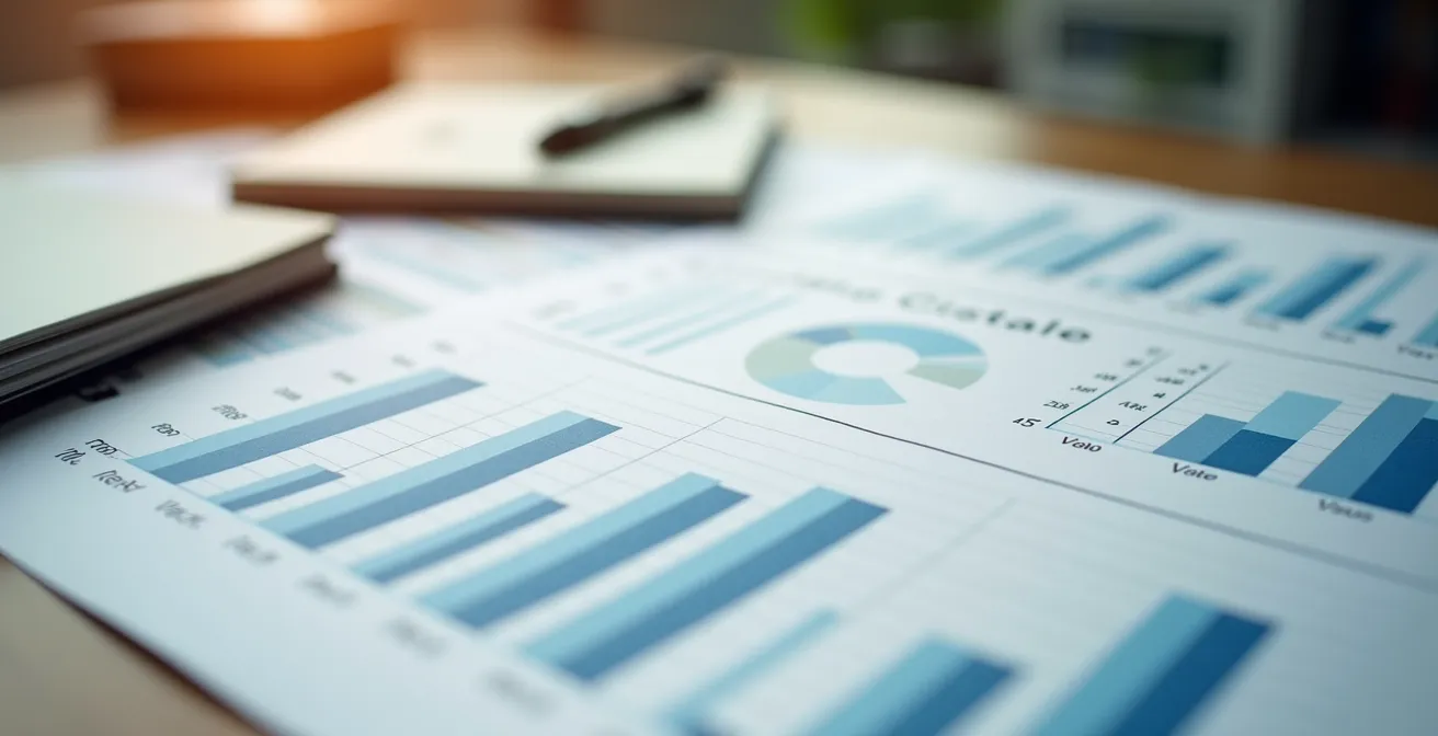 Schéma photographique d’un tableau de diversification de portefeuilles selon profils prudent, équilibré, dynamique avec mise en scène sérieuse