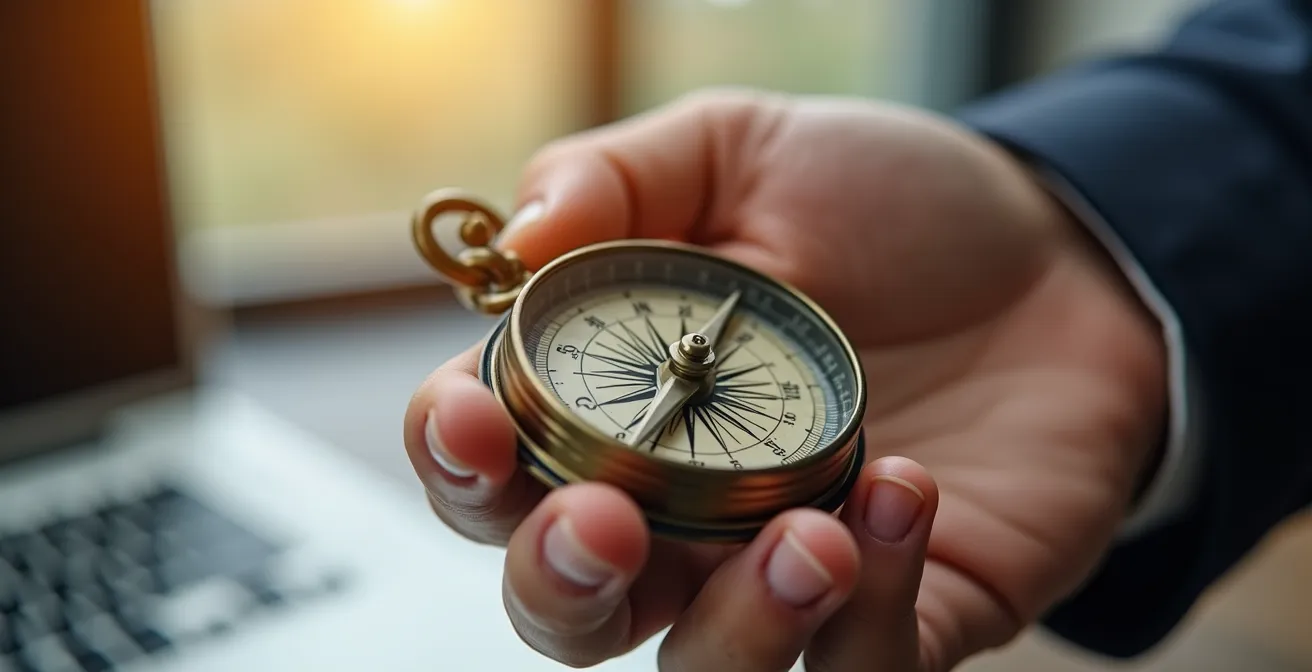 Photographie d’une main tenant une boussole évoquant l’adaptation des stratégies financières face aux changements
