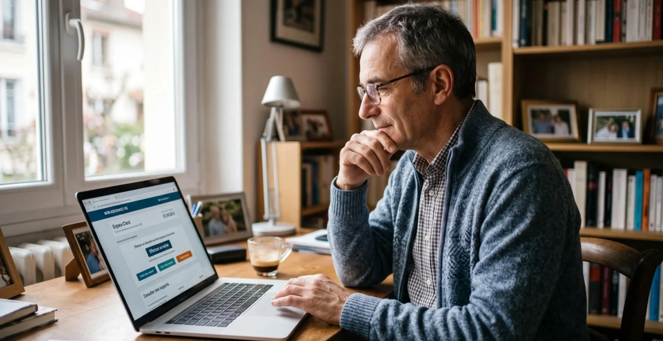 Conseiller financier debout expliquant une stratégie d'allocation d'assurance vie à des clients dans un espace de conseil moderne